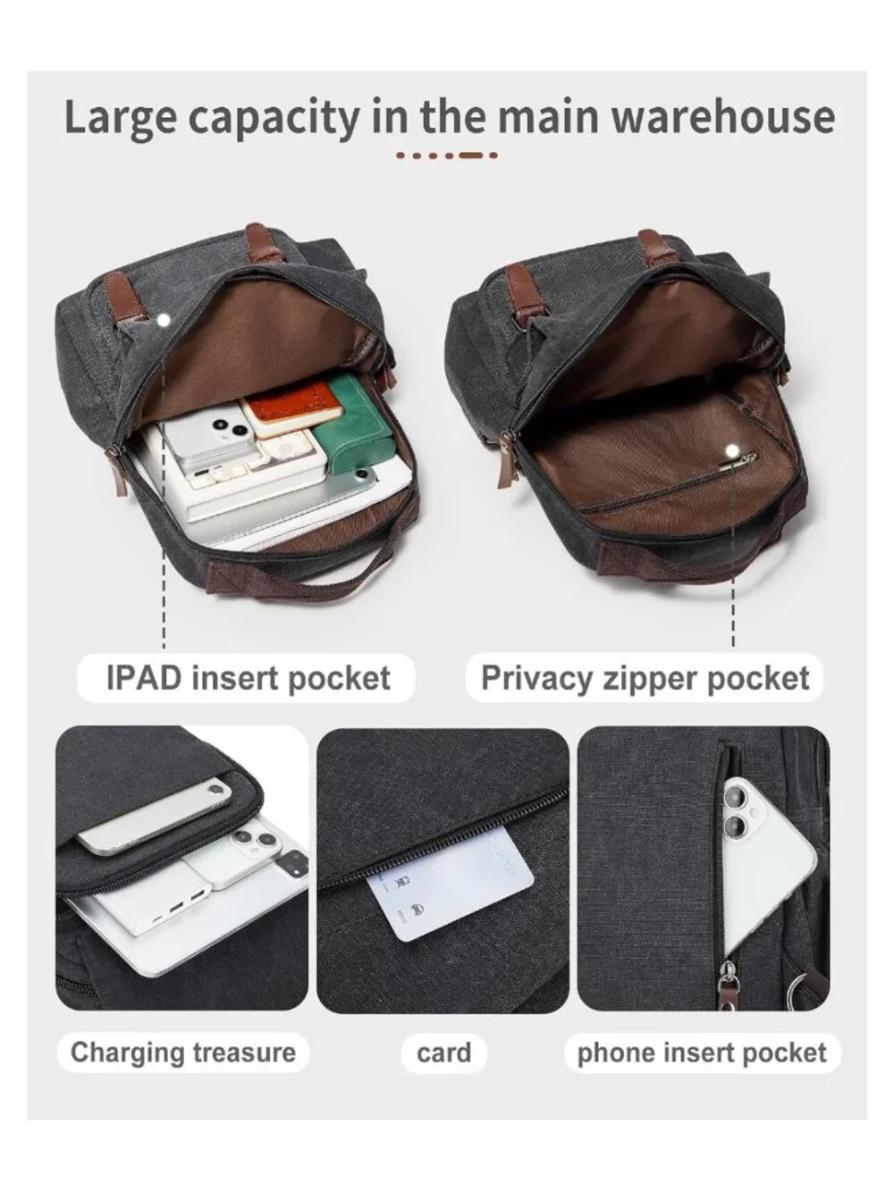 Unisex Canvas Messenger Bag Crossbody Sling Backpack PU Leather Travel